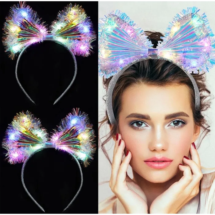 Işıltılı Fiber Fiyonk Gece Tacı Işıklı Ledli Eğlence Tacı 1 Adet 20x21 Cm