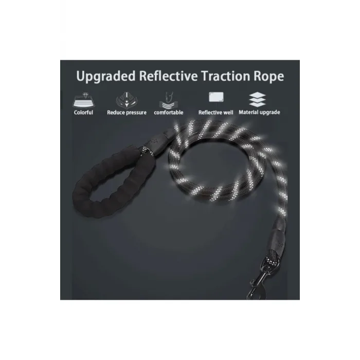 Köpekler İçin Gezdirme Tasması Reflektörlü 130 Cm Halat Orta Ve Büyük Boy Köpekler İçin Siyah