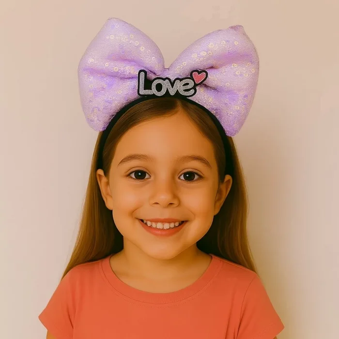 Led Işıklı Love Yazılı Mor Fiyonk Taç – Kız Çocuk Parti Tacı