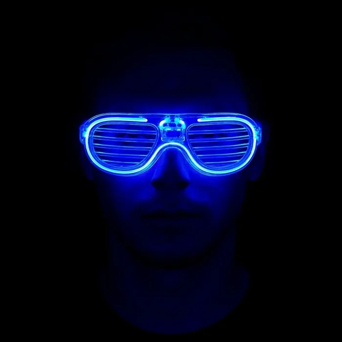 Mavi Led Işıklı Parti Gözlüğü - Neon Glow Şerit Gözlük 3 Modlu