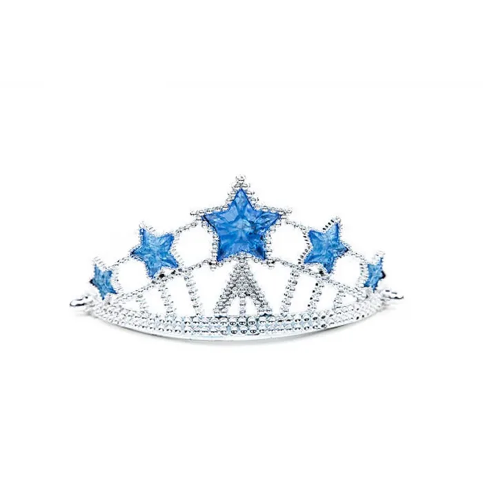 Mavi Yıldız Taşlı Plastik Kraliçe Prenses Elsa Tacı Çocuk Boy