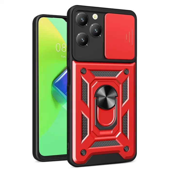 Newface İnfinix Hot 40 Pro Kılıf Pars Lens Yüzüklü Silikon - Kırmızı