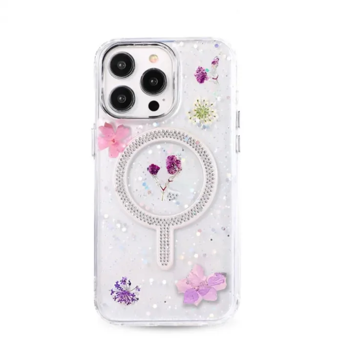 Newface İphone 15 Pro Max Flower Magsafe Kapak - Mor