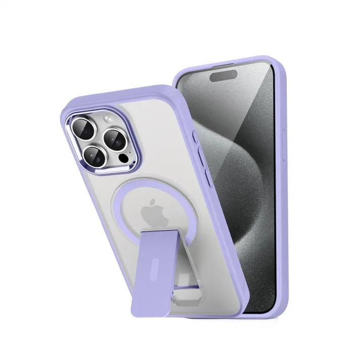 Newface İphone 15 Pro Tork Magsafe Standlı Kapak - Lila
