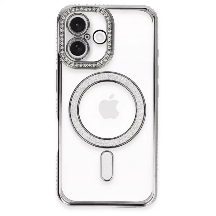 Newface İphone 16 Kılıf Joke Simli Magneticsafe Kılıf - Gri