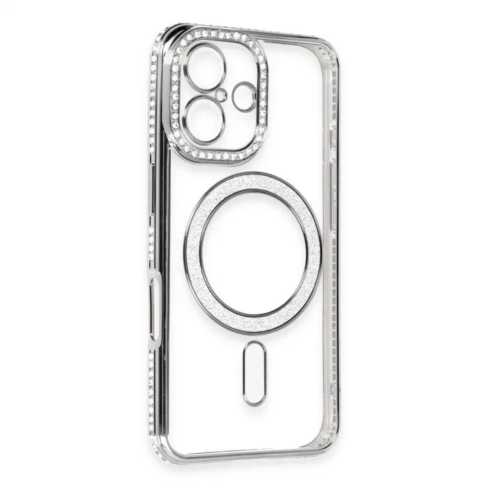 Newface İphone 16 Kılıf Joke Simli Magneticsafe Kılıf - Gri