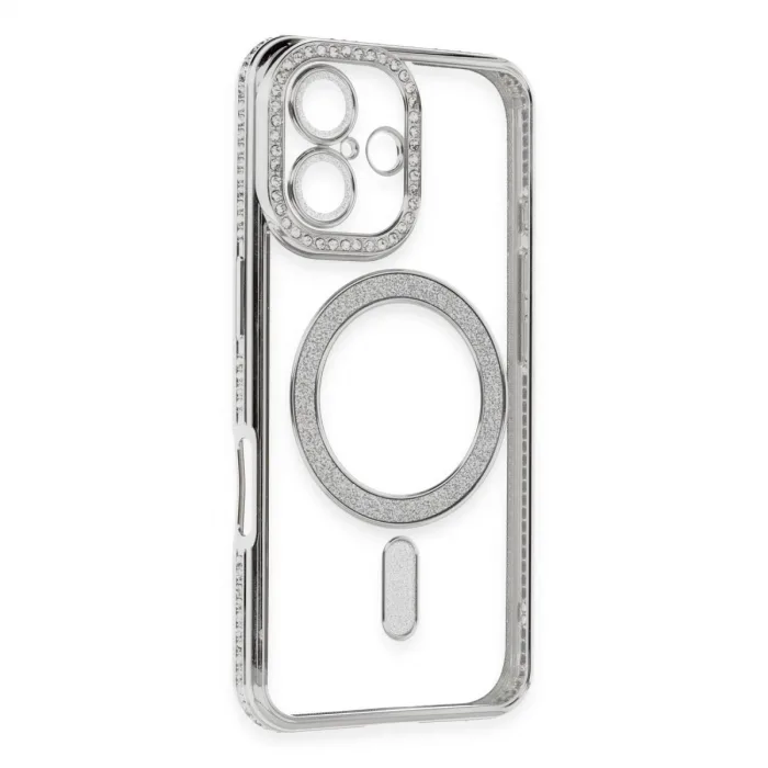 Newface İphone 16 Kılıf Joke Simli Magneticsafe Kılıf - Gümüş