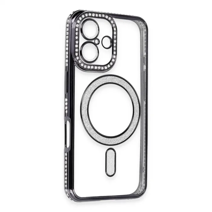 Newface İphone 16 Kılıf Joke Simli Magneticsafe Kılıf - Siyah