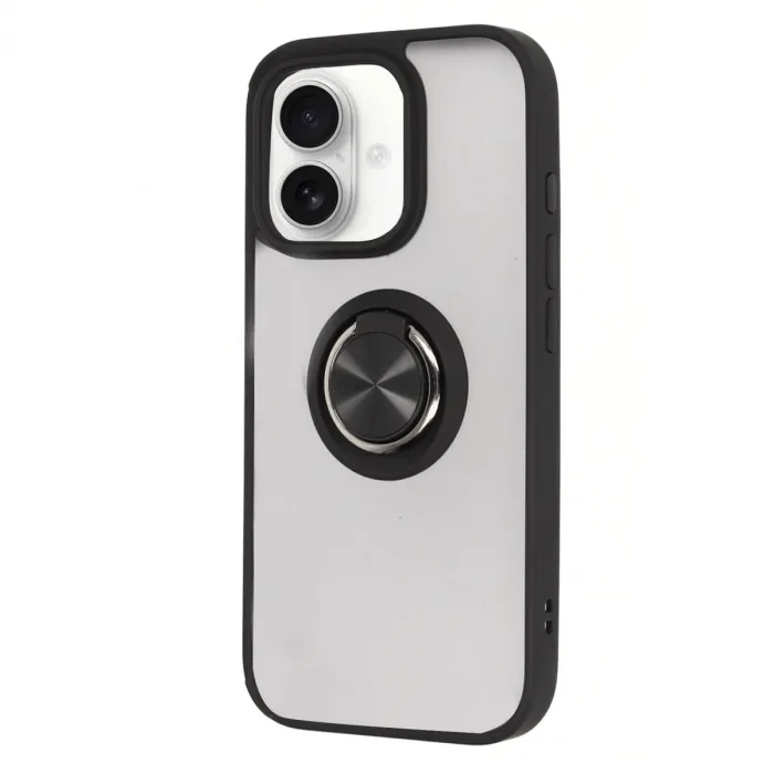 Newface İphone 16 Kılıf Montreal Yüzüklü Silikon Kapak - Siyah
