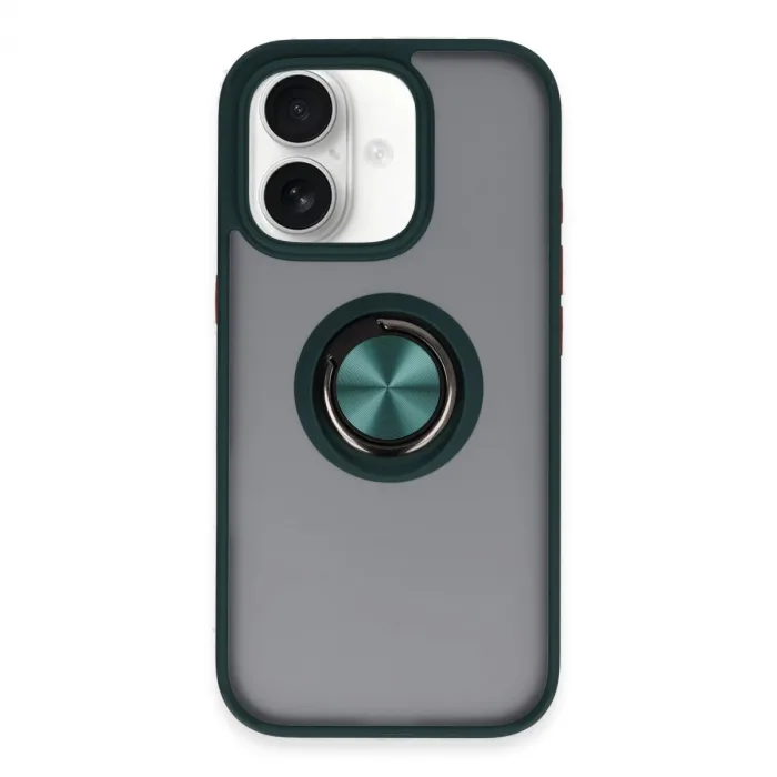 Newface İphone 16 Kılıf Montreal Yüzüklü Silikon Kapak - Yeşil
