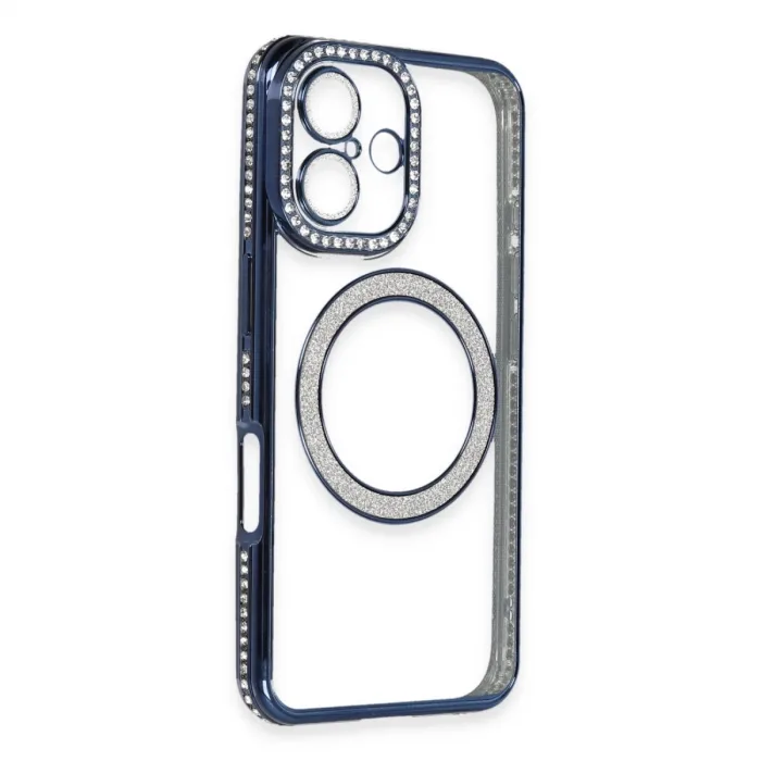 Newface İphone 16 Plus Kılıf Joke Simli Magneticsafe Kılıf - Lacivert