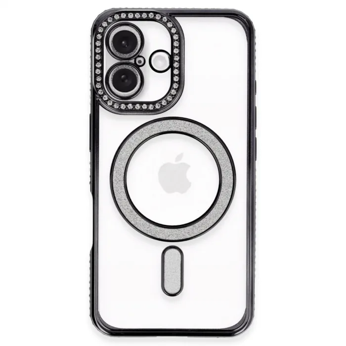 Newface İphone 16 Plus Kılıf Joke Simli Magneticsafe Kılıf - Siyah