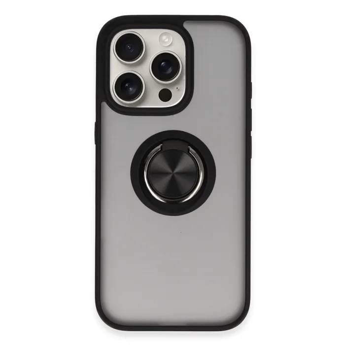 Newface İphone 16 Pro Kılıf Montreal Yüzüklü Silikon Kapak - Siyah