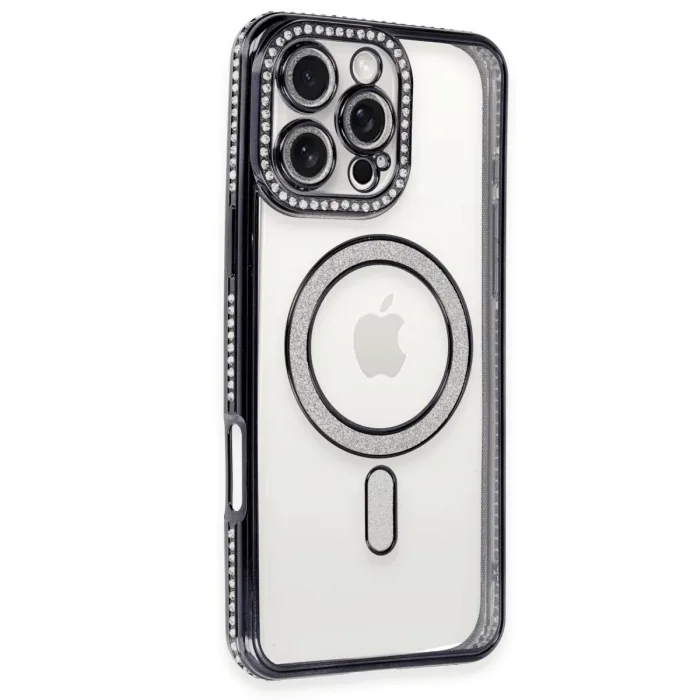 Newface İphone 16 Pro Max Kılıf Joke Simli Magneticsafe Kılıf - Siyah