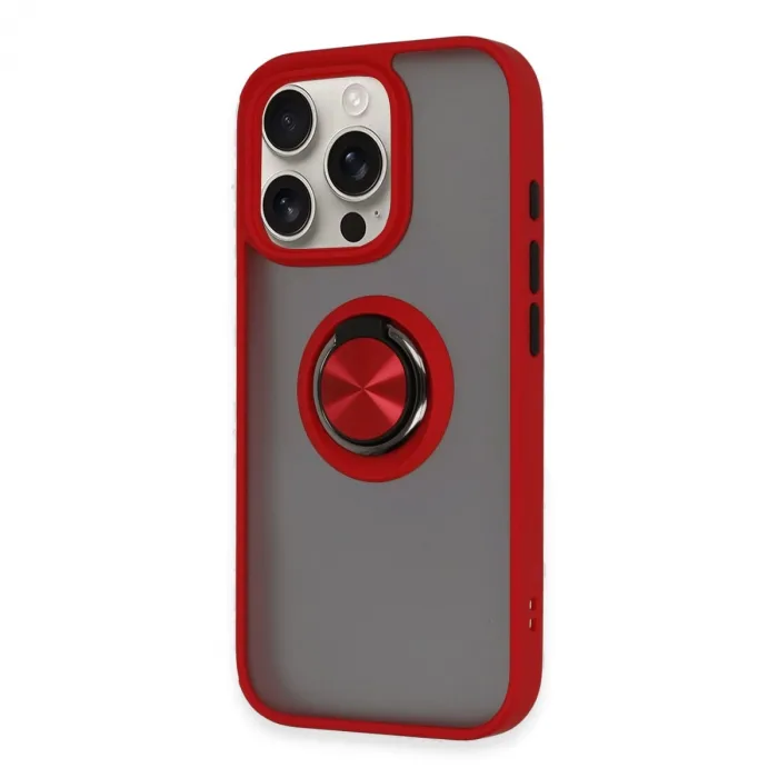 Newface İphone 16 Pro Max Kılıf Montreal Yüzüklü Silikon Kapak - Kırmızı