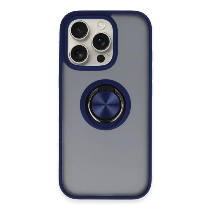 Newface İphone 16 Pro Max Kılıf Montreal Yüzüklü Silikon Kapak - Lacivert