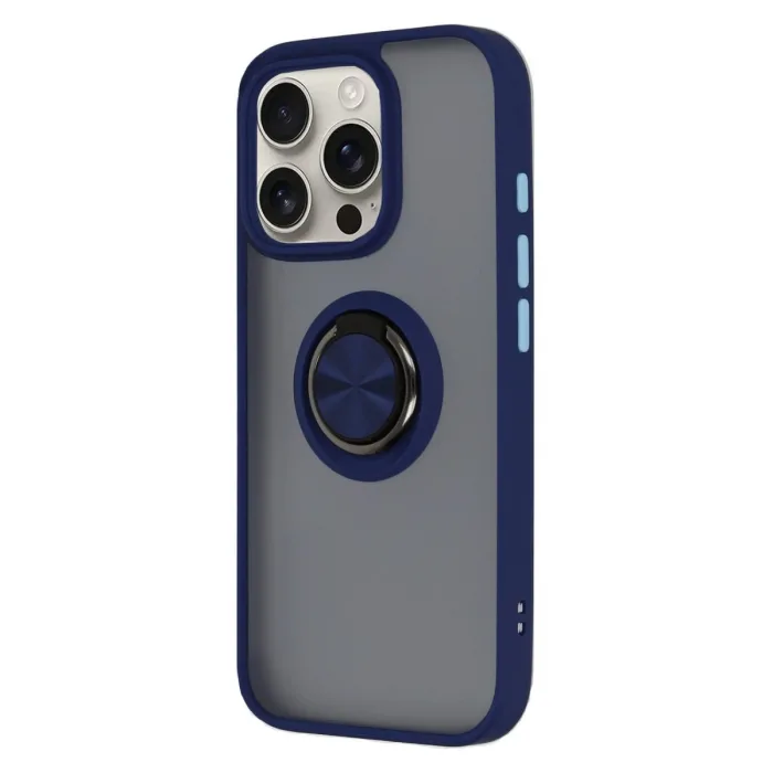 Newface İphone 16 Pro Max Kılıf Montreal Yüzüklü Silikon Kapak - Lacivert