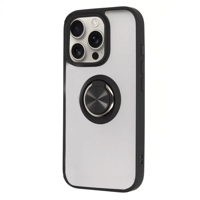 Newface İphone 16 Pro Max Kılıf Montreal Yüzüklü Silikon Kapak - Siyah