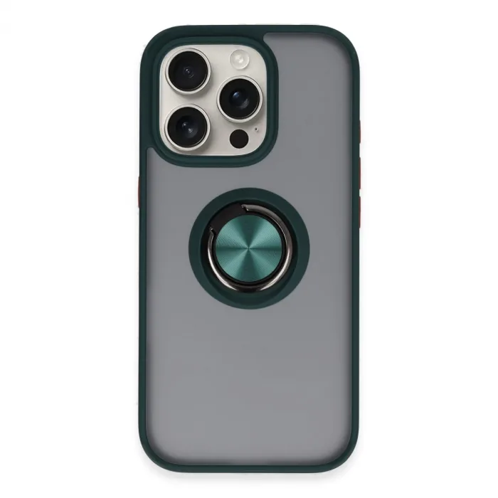 Newface İphone 16 Pro Max Kılıf Montreal Yüzüklü Silikon Kapak - Yeşil