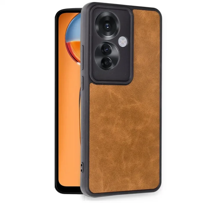 Newface Oppo Reno 11f Kılıf Aras Deri Kapak - Taba
