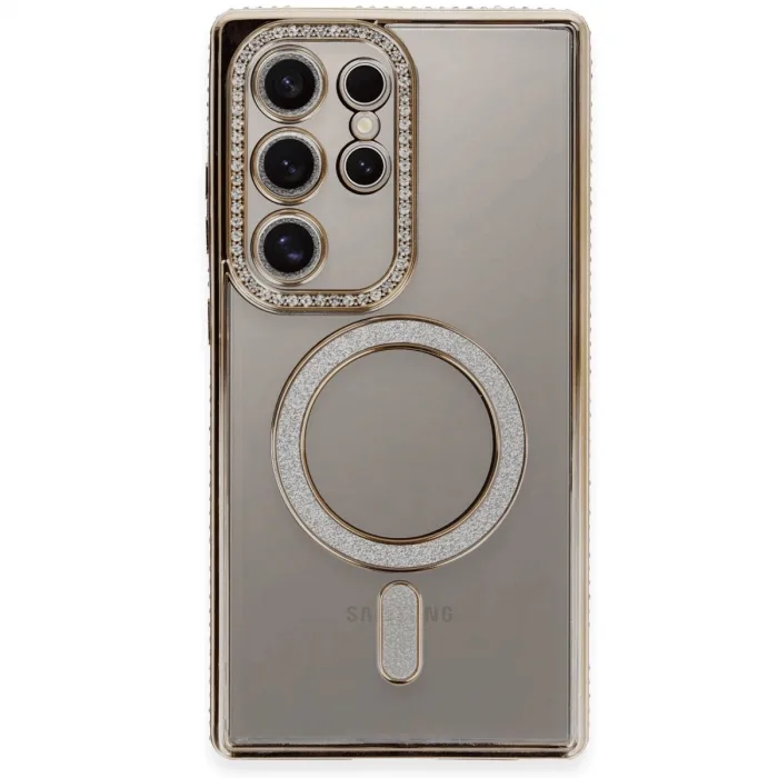 Newface Samsung Galaxy S24 Ultra Kılıf Joke Simli Magneticsafe Kılıf - Gold