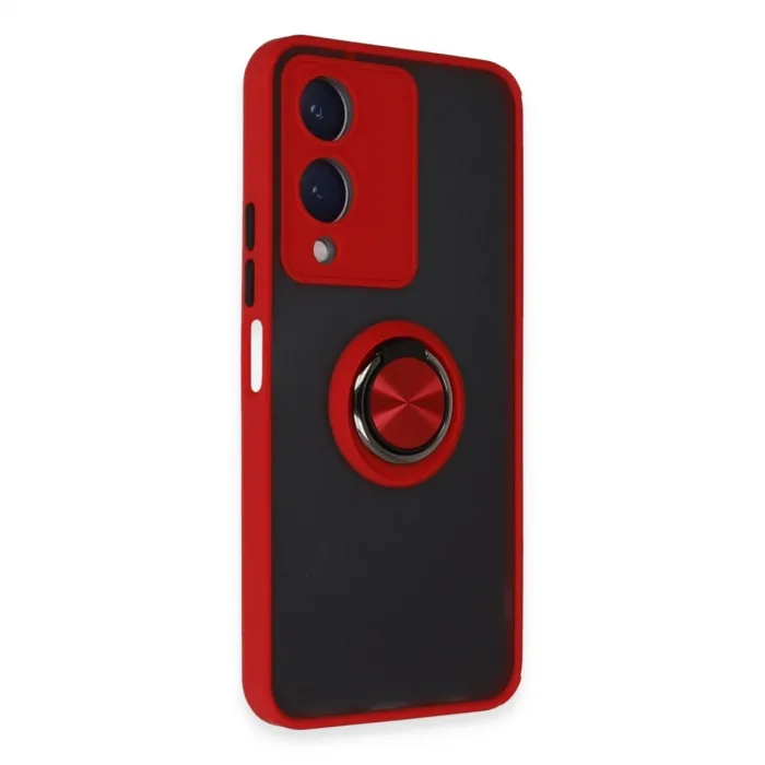 Newface Vivo Y17s Kılıf Montreal Yüzüklü Silikon Kapak - Kırmızı
