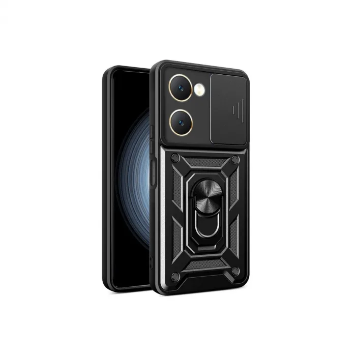 Newface Vivo Y18 Kılıf Pars Lens Yüzüklü Silikon - Siyah