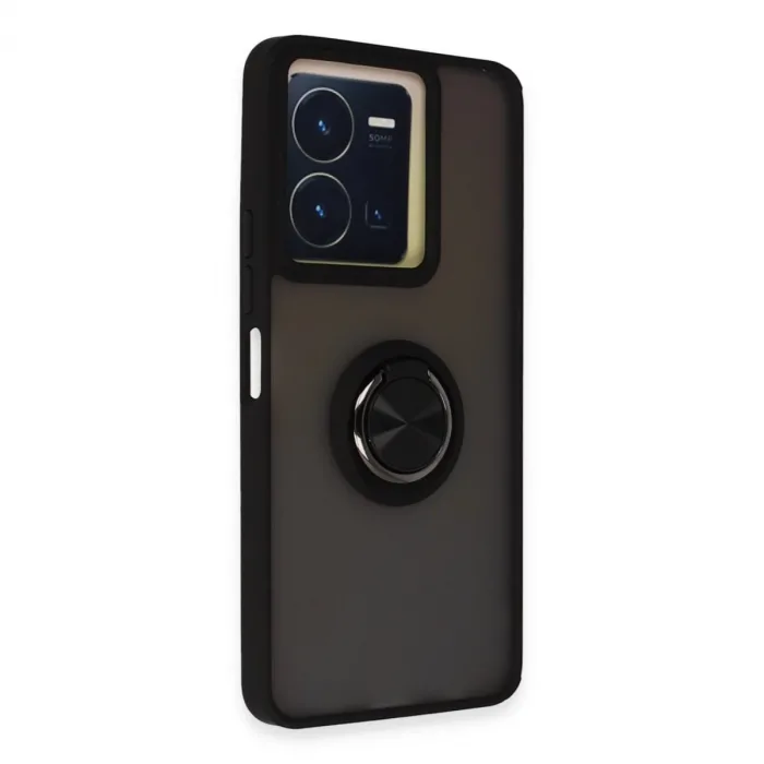 Newface Vivo Y36 Kılıf Montreal Yüzüklü Silikon Kapak - Siyah