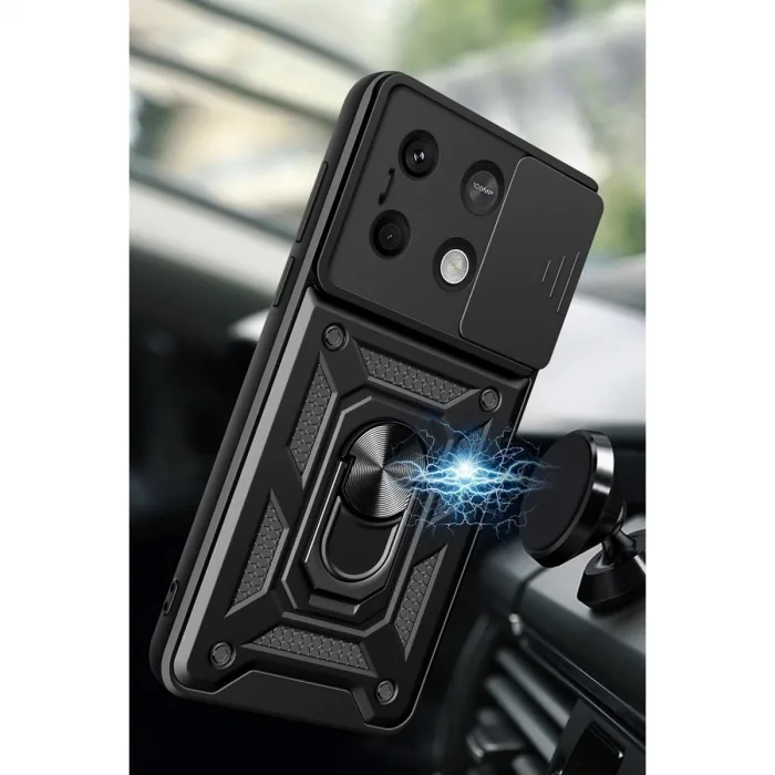 Newface Xiaomi Poco M6 Pro 4g Kılıf Pars Lens Yüzüklü Silikon - Gümüş