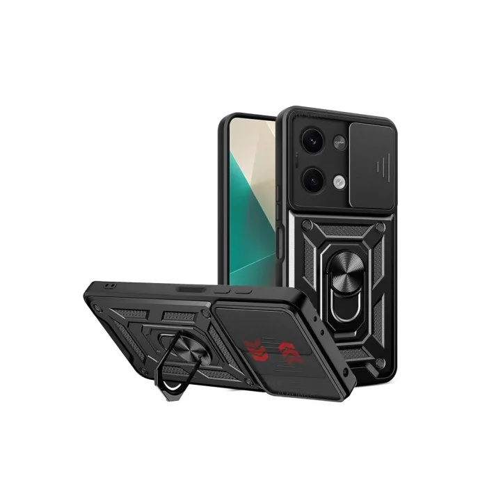 Newface Xiaomi Poco X6 Kılıf Pars Lens Yüzüklü Silikon - Siyah