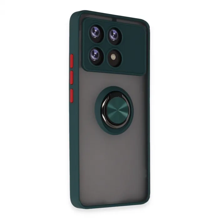 Newface Xiaomi Poco X6 Pro Kılıf Montreal Yüzüklü Silikon Kapak - Yeşil