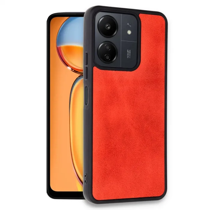 Newface Xiaomi Redmi 13c Kılıf Aras Deri Kapak - Kırmızı