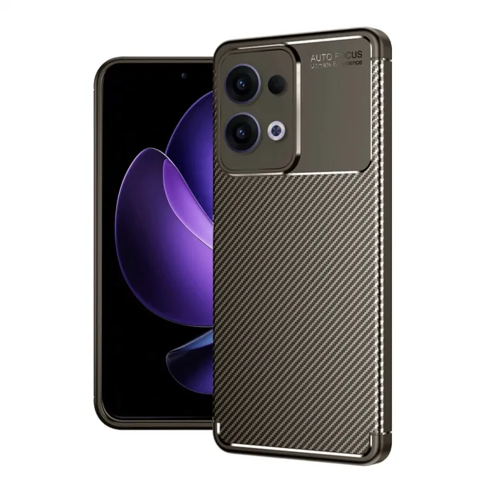 Oppo Reno 13 Pro Kılıf Auto Focus Karbon Kapak - Kahverengi
