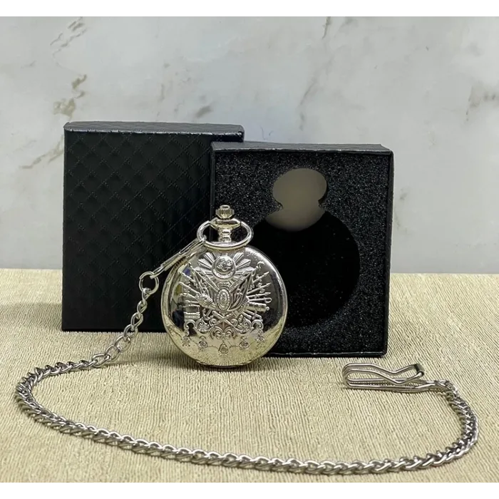 Özel Kutulu Osmanlı Devlet Arması Gümüş Köstekli Saat Alk4665
