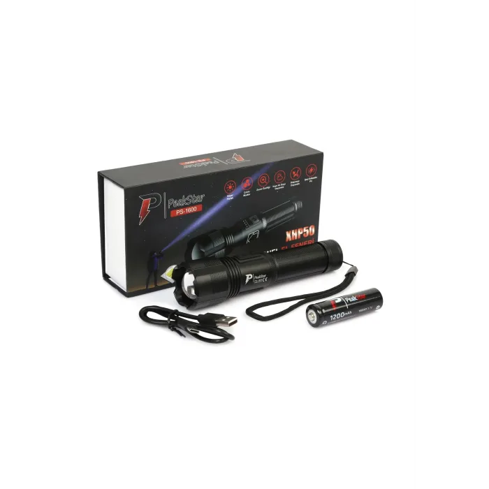 Ps-1600 Süper Parlak Led Zoomlu 5 Mod Su Geçirmez Profesyonel Kamp Bekçi Avcı Feneri