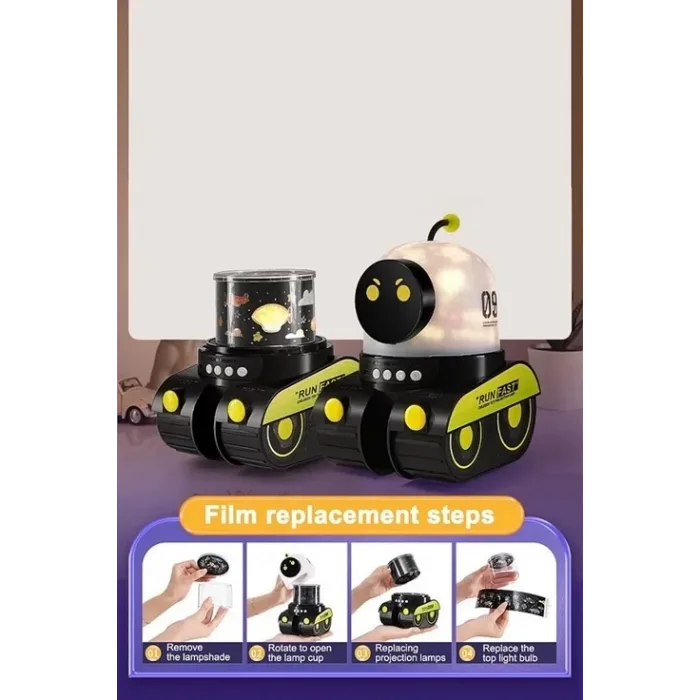 Robot Projeksiyon Gece Lambası Hoparlörlü Şarjlı Yıldızlı Gökyüzü Temalı Led Projeksiyon Lambası