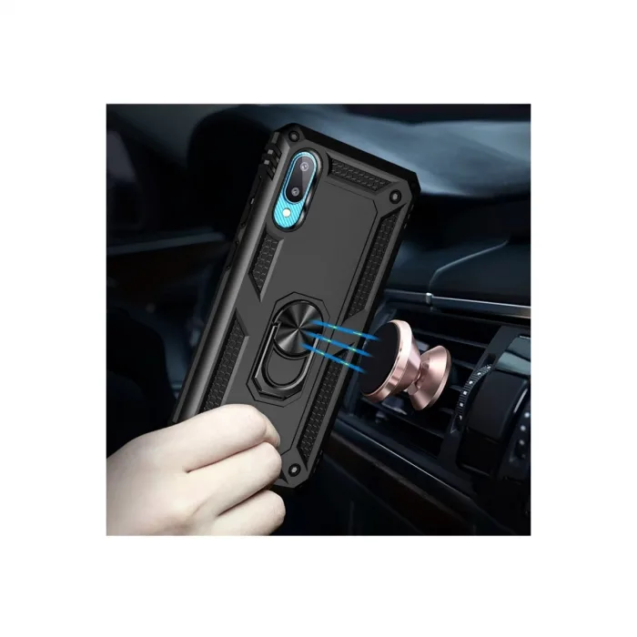 Samsung Galaxy A02 Kılıf Sofya Yüzüklü Silikon Kapak - Siyah