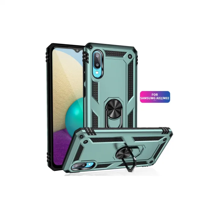 Samsung Galaxy A02 Kılıf Sofya Yüzüklü Silikon Kapak - Yeşil