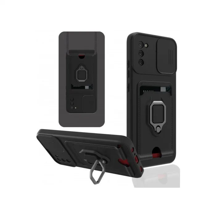 Samsung Galaxy A02s Kılıf Zuma Kartvizitli Yüzüklü Silikon - Siyah