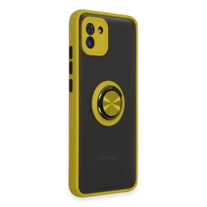 Samsung Galaxy A03 Kılıf Montreal Yüzüklü Silikon Kapak - Sarı