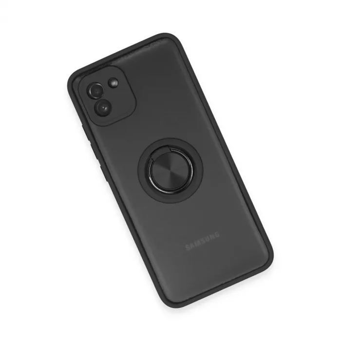 Samsung Galaxy A03 Kılıf Montreal Yüzüklü Silikon Kapak - Siyah