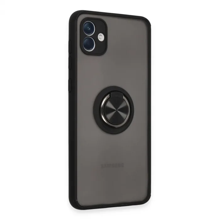 Samsung Galaxy A04 Kılıf Montreal Yüzüklü Silikon Kapak - Siyah