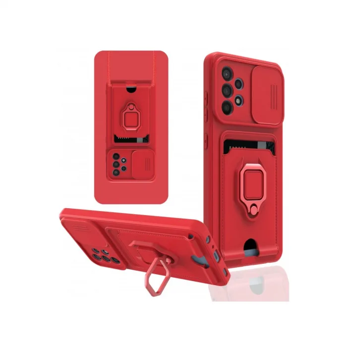 Samsung Galaxy A52 Kılıf Zuma Kartvizitli Yüzüklü Silikon - Kırmızı