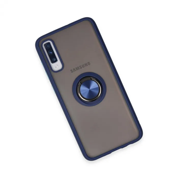 Samsung Galaxy A70 Kılıf Montreal Yüzüklü Silikon Kapak - Lacivert