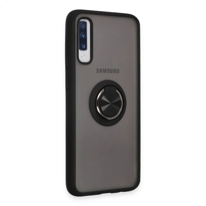 Samsung Galaxy A70 Kılıf Montreal Yüzüklü Silikon Kapak - Siyah
