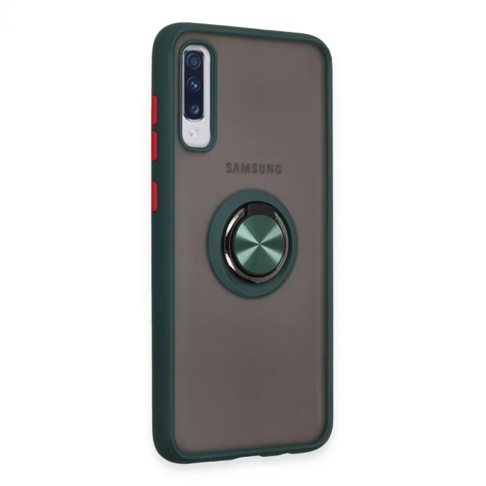 Samsung Galaxy A70 Kılıf Montreal Yüzüklü Silikon Kapak - Yeşil