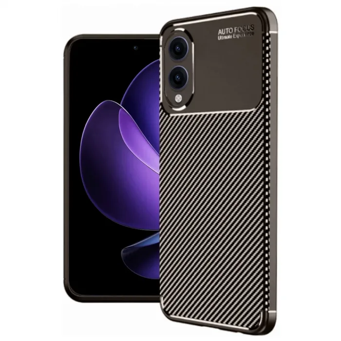 Samsung Galaxy S25 Edge Kılıf Auto Focus Karbon Kapak - Kahverengi