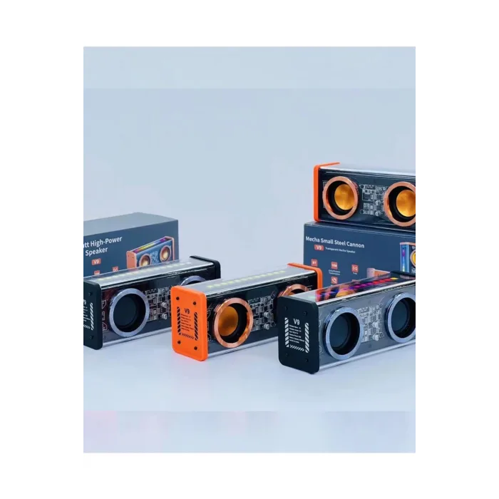Şeffaf Mecha Müzik Tws Stereo Rgb İşıklı Hoparlör Kablosuz Bluetooth 5.0 Taşınabilir Hoparlör V9