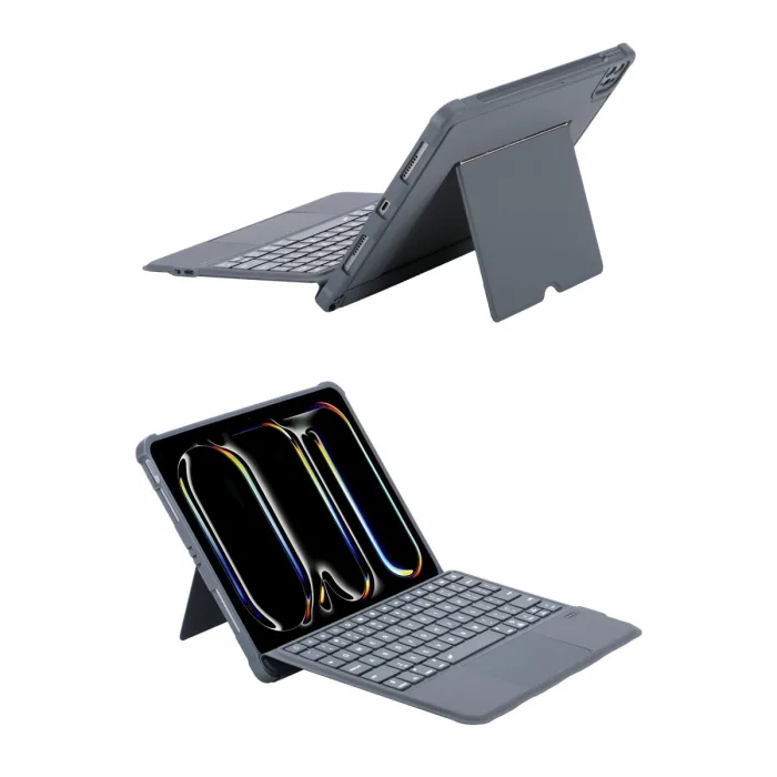T5510d İpad Pro 13 (2024) Kılıf Palermo Ledli Klavyeli Standlı Tablet Kılıfı - Siyah