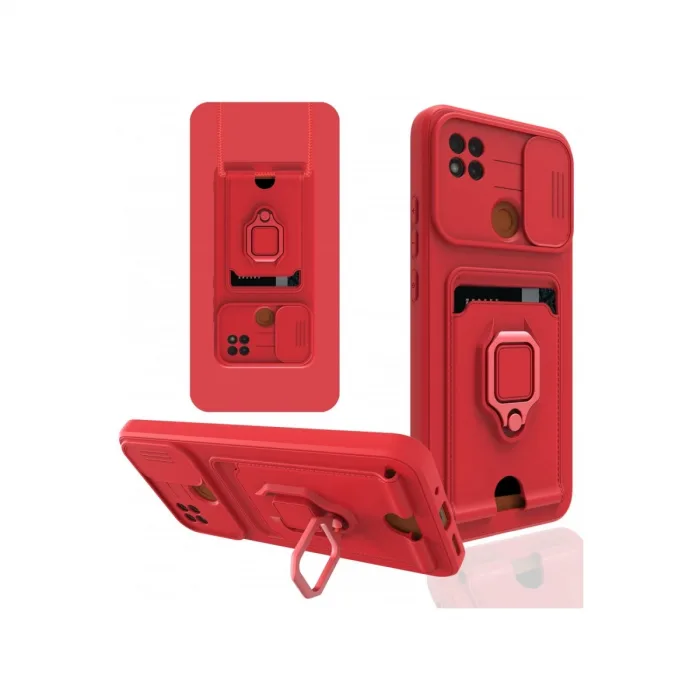 Xiaomi Redmi 9c Kılıf Zuma Kartvizitli Yüzüklü Silikon - Kırmızı